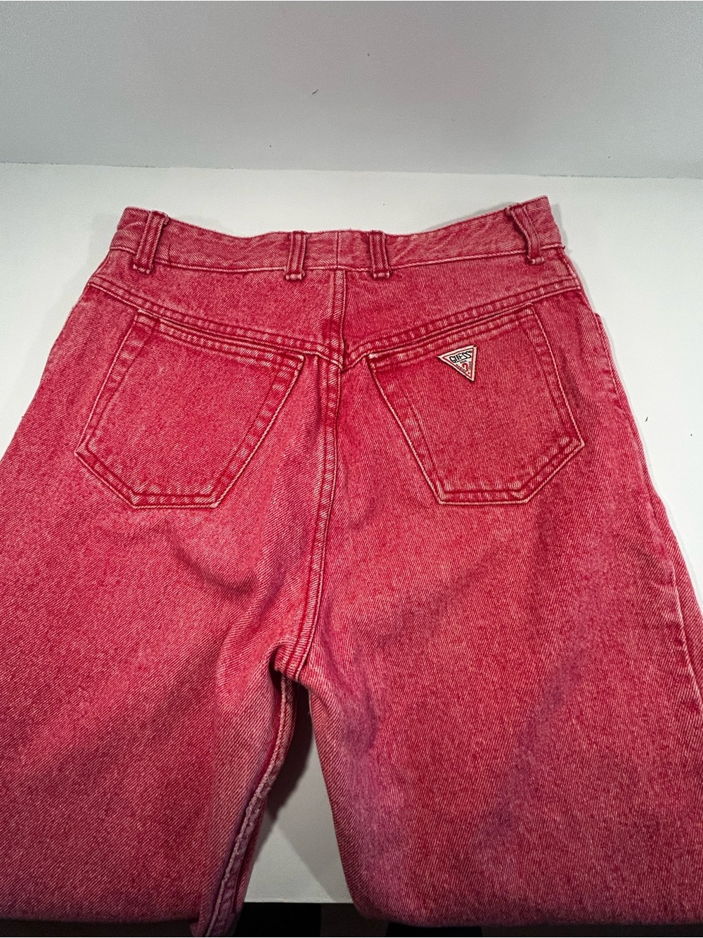 Vintage GUESS Jeans Georges Marciano Red Acid Wash Denim Ankle Zip Made USA 31